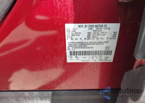 2013 Ford Explorer Limited from USA, damaged, VIN 1FM5K8F88DGA35728